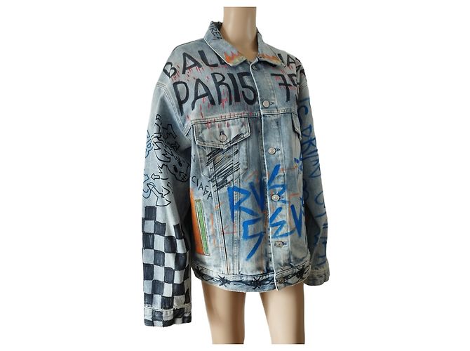 Balenciaga Denim Jacket with Graffiti Print - view 10