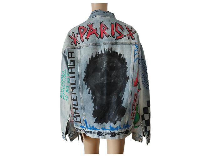 Balenciaga Denim Jacket with Graffiti Print - view 12