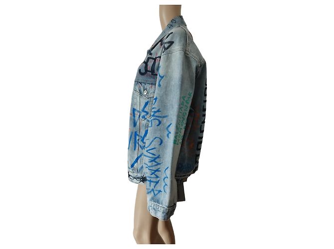 Balenciaga Denim Jacket with Graffiti Print - view 13