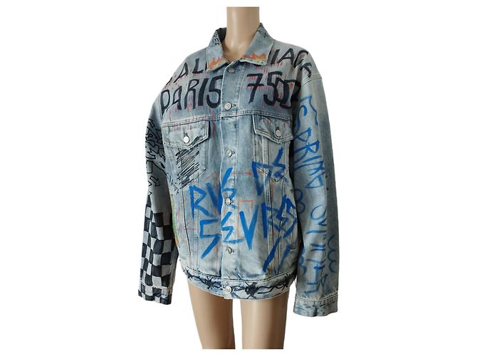 Balenciaga Denim Jacket with Graffiti Print - view 14