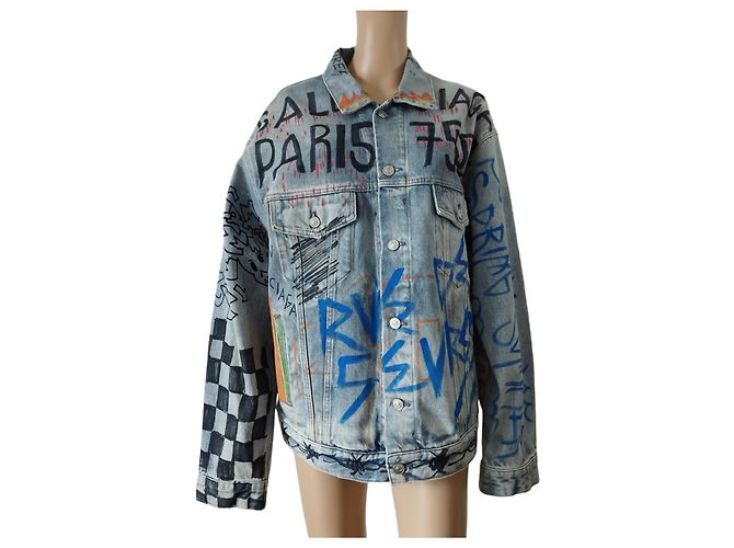 Balenciaga Denim Jacket with Graffiti Print - view 9