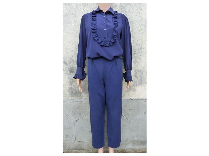 Completo pantalone Yves Saint Laurent in seta blu navy - vista 2