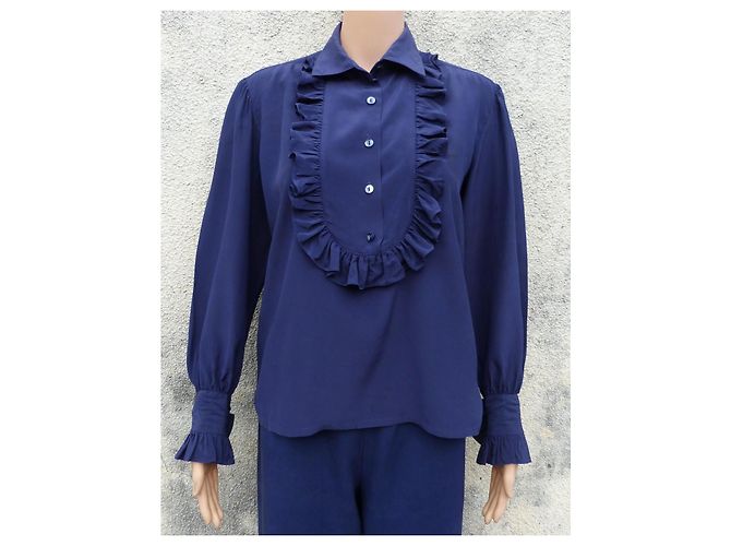 Completo pantalone Yves Saint Laurent in seta blu navy - vista 4