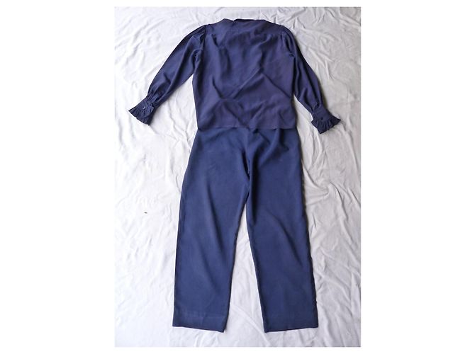 Completo pantalone Yves Saint Laurent in seta blu navy - vista 6