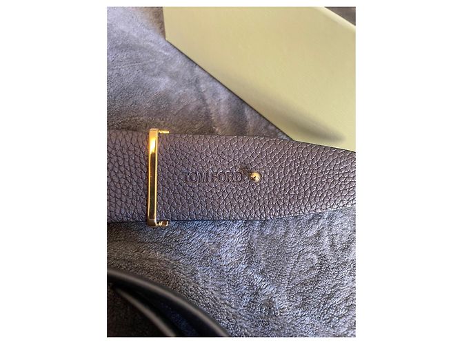 Tom Ford black leather belt with gold T buckle Golden - view 4