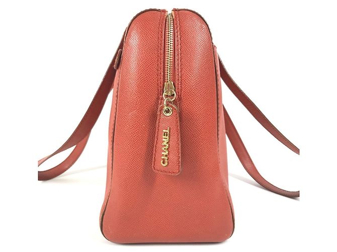 Borsa Boston in pelle arancione vintage Chanel - vista 3