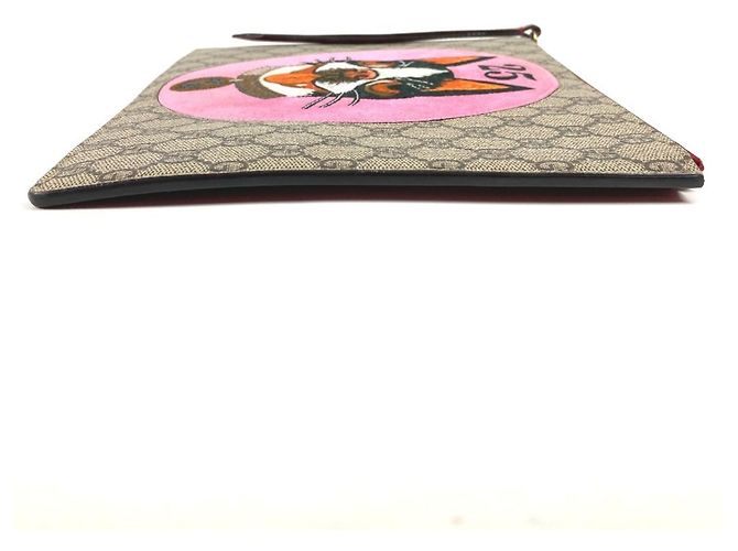 Clutch Gucci GG Supreme Dog Bosco Appliqué Rosso Beige - vista 3