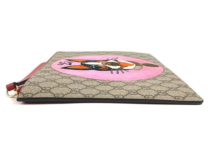 Clutch Gucci GG Supreme Dog Bosco Appliqué Rosso Beige - vista 4