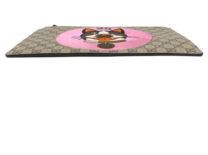 Clutch Gucci GG Supreme Dog Bosco Appliqué Rosso Beige - vista 5