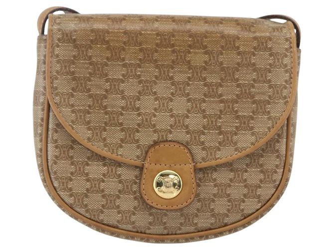 Céline Borsa a Spalla in Tela Macadam CELINE PVC Beige Oro Auth 161609 D'oro - vista 13