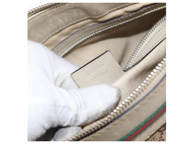 Borsa a Spalla Gucci GG Canvas Web Sherry Line Beige Oro 257065 Auth 160488 D'oro - vista 12