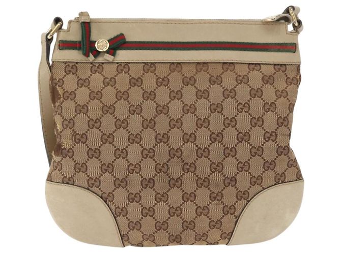 Borsa a Spalla Gucci GG Canvas Web Sherry Line Beige Oro 257065 Auth 160488 D'oro - vista 13