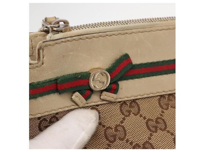 Borsa a Spalla Gucci GG Canvas Web Sherry Line Beige Oro 257065 Auth 160488 D'oro - vista 18