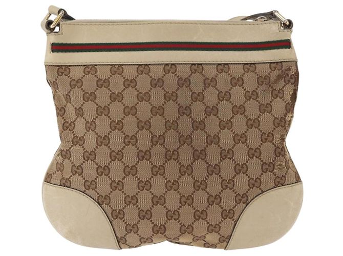 Borsa a Spalla Gucci GG Canvas Web Sherry Line Beige Oro 257065 Auth 160488 D'oro - vista 2