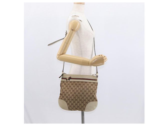 Borsa a Spalla Gucci GG Canvas Web Sherry Line Beige Oro 257065 Auth 160488 D'oro - vista 24