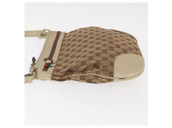 Borsa a Spalla Gucci GG Canvas Web Sherry Line Beige Oro 257065 Auth 160488 D'oro - vista 4