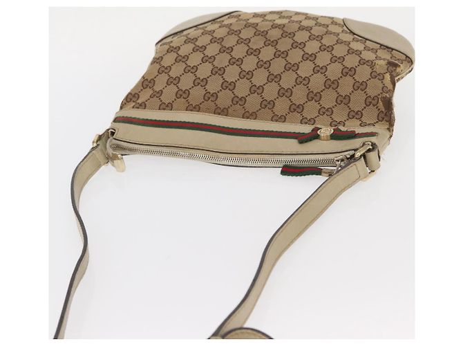Borsa a Spalla Gucci GG Canvas Web Sherry Line Beige Oro 257065 Auth 160488 D'oro - vista 7