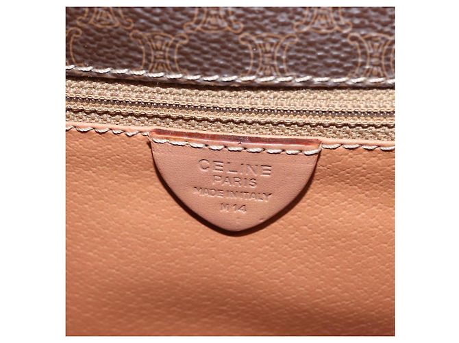 Céline Borsa a Spalla in Tela Macadam CELINE in Pelle PVC Marrone Oro Auth 161505 D'oro - vista 12
