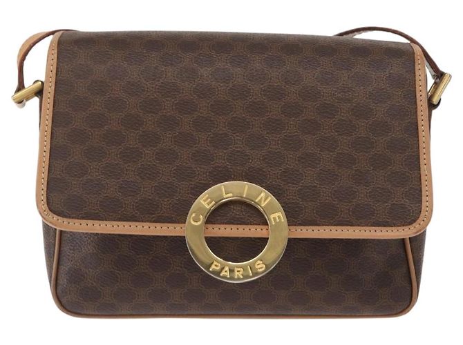 Céline Borsa a Spalla in Tela Macadam CELINE in Pelle PVC Marrone Oro Auth 161505 D'oro - vista 13