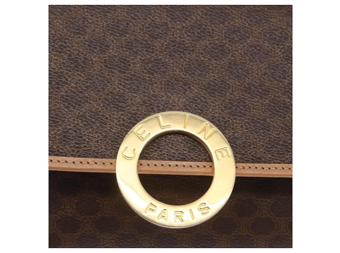 Céline Borsa a Spalla in Tela Macadam CELINE in Pelle PVC Marrone Oro Auth 161505 D'oro - vista 17