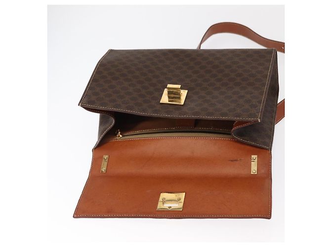 Céline Borsa a Spalla in Tela Macadam CELINE in Pelle PVC Marrone Oro Auth 161521 D'oro - vista 10