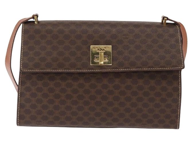 Céline Borsa a Spalla in Tela Macadam CELINE in Pelle PVC Marrone Oro Auth 161521 D'oro - vista 13