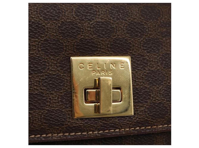 Céline Borsa a Spalla in Tela Macadam CELINE in Pelle PVC Marrone Oro Auth 161521 D'oro - vista 18