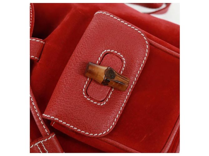 Bamboo GUCCI Bambus-Rucksack Wildleder Rot Gold 003 1998 0030 Auth gh1510 Golden - Ansicht 18