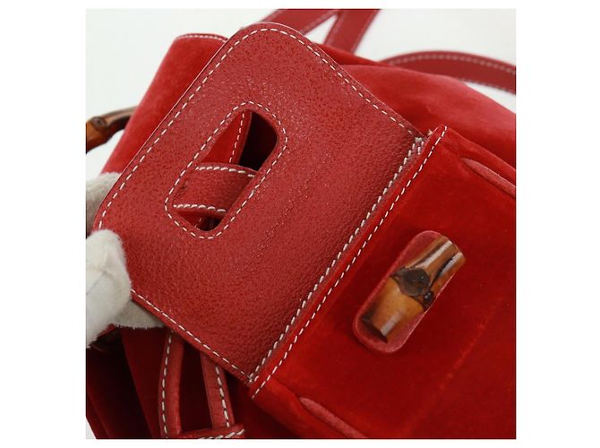 Bamboo GUCCI Bambus-Rucksack Wildleder Rot Gold 003 1998 0030 Auth gh1510 Golden - Ansicht 19