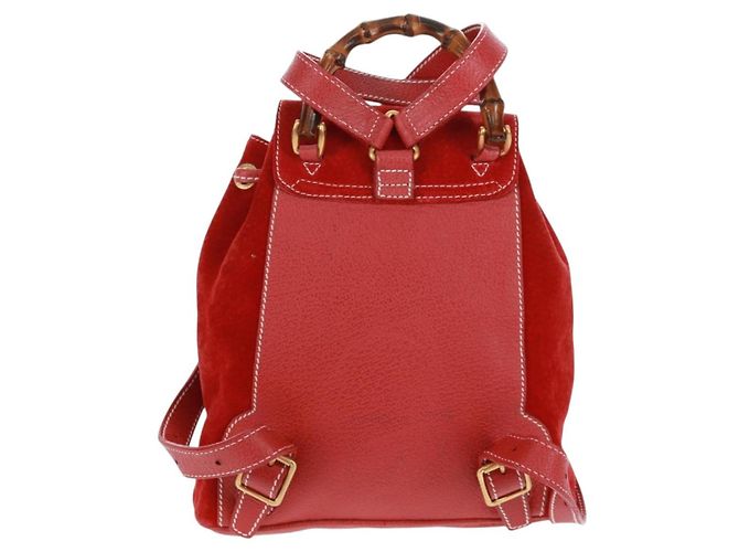 Bamboo GUCCI Bambus-Rucksack Wildleder Rot Gold 003 1998 0030 Auth gh1510 Golden - Ansicht 2