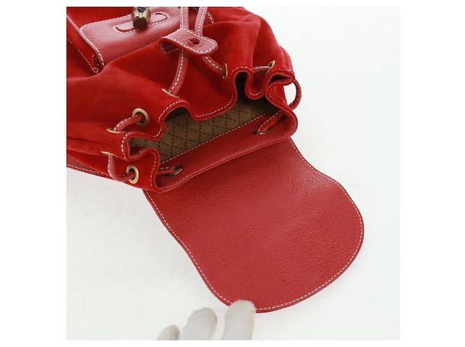 Bamboo GUCCI Bambus-Rucksack Wildleder Rot Gold 003 1998 0030 Auth gh1510 Golden - Ansicht 21