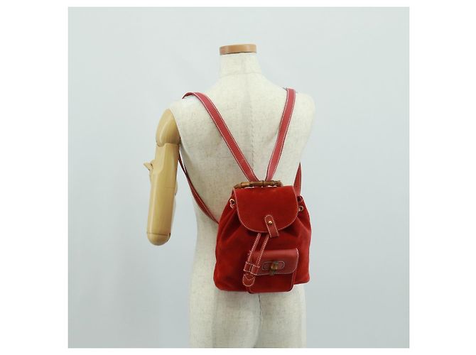Bamboo GUCCI Bambus-Rucksack Wildleder Rot Gold 003 1998 0030 Auth gh1510 Golden - Ansicht 27