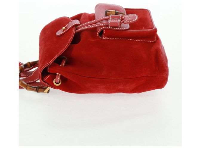 Bamboo GUCCI Bambus-Rucksack Wildleder Rot Gold 003 1998 0030 Auth gh1510 Golden - Ansicht 3