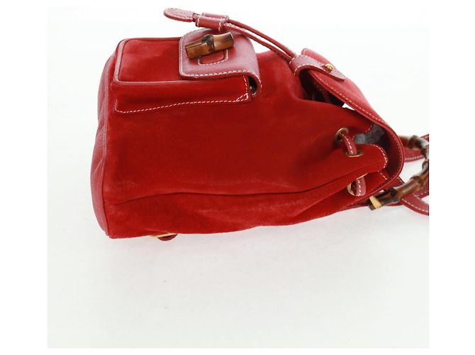 Bamboo GUCCI Bambus-Rucksack Wildleder Rot Gold 003 1998 0030 Auth gh1510 Golden - Ansicht 4