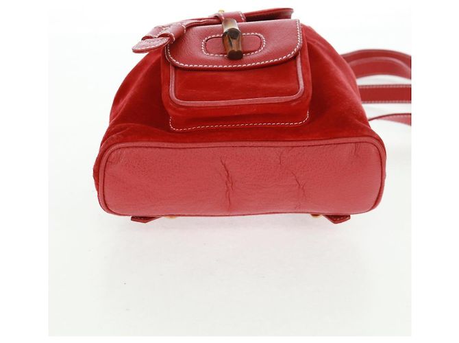Bamboo GUCCI Bambus-Rucksack Wildleder Rot Gold 003 1998 0030 Auth gh1510 Golden - Ansicht 5