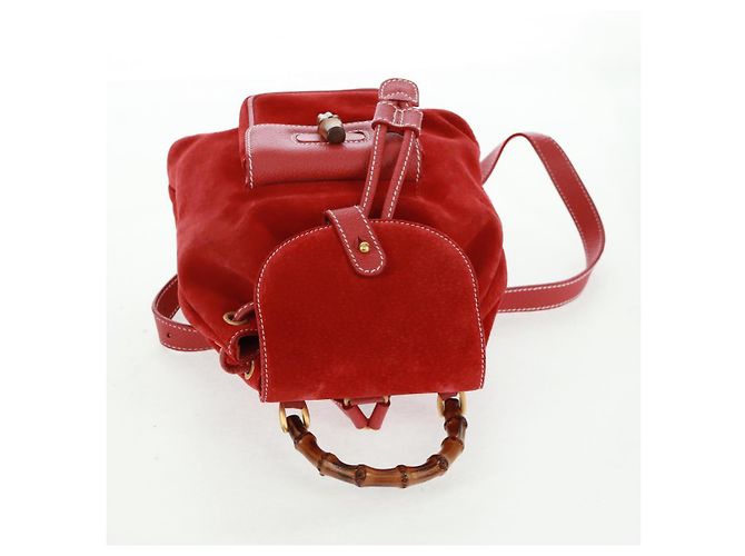 Bamboo GUCCI Bambus-Rucksack Wildleder Rot Gold 003 1998 0030 Auth gh1510 Golden - Ansicht 6