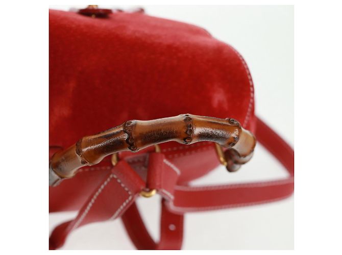 Bamboo GUCCI Bambus-Rucksack Wildleder Rot Gold 003 1998 0030 Auth gh1510 Golden - Ansicht 7
