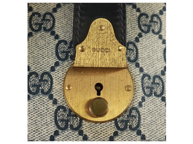 Gucci Borsa Boston GG Supreme in PVC Navy Gold Auth gh1530 D'oro Blu navy - vista 20