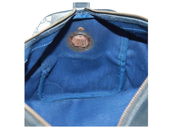 Gucci Borsa Boston GG Supreme in PVC Navy Gold Auth gh1530 D'oro Blu navy - vista 22