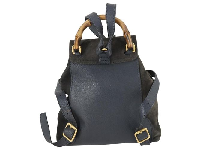 Zaino in suede Gucci Bamboo blu navy oro 003 1705 0030 Auth 158464 D'oro - vista 2