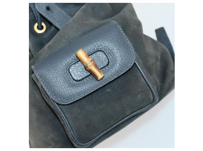 Zaino in suede Gucci Bamboo blu navy oro 003 1705 0030 Auth 158464 D'oro - vista 26