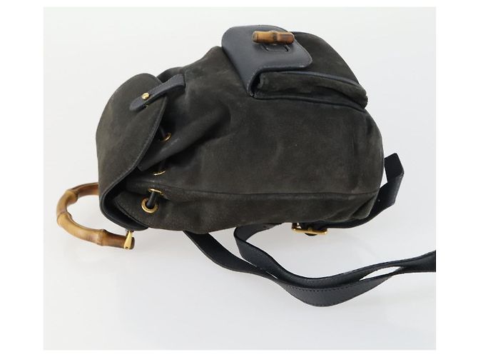 Zaino in suede Gucci Bamboo blu navy oro 003 1705 0030 Auth 158464 D'oro - vista 4