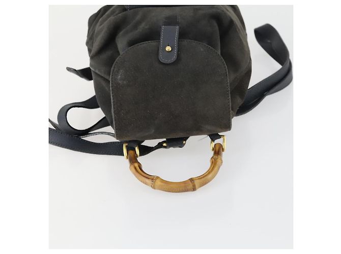 Zaino in suede Gucci Bamboo blu navy oro 003 1705 0030 Auth 158464 D'oro - vista 6
