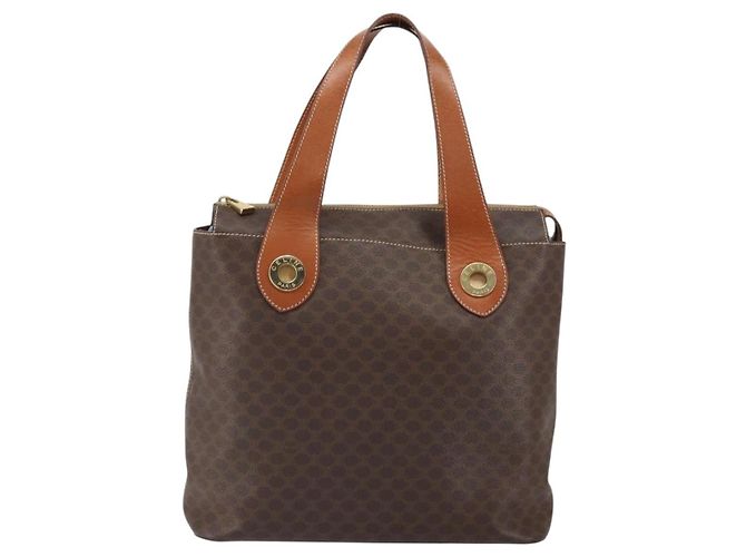 Céline Borsa a mano in tela Macadam CELINE in pelle PVC marrone oro Auth 161274 D'oro - vista 13