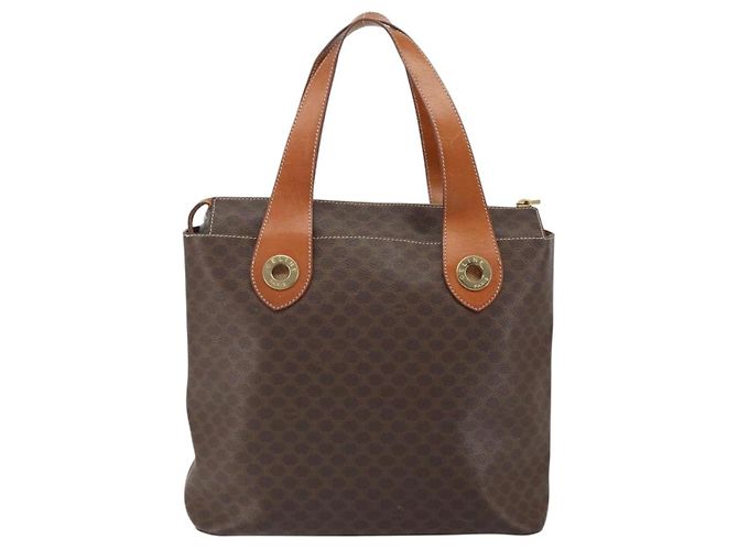 Céline Borsa a mano in tela Macadam CELINE in pelle PVC marrone oro Auth 161274 D'oro - vista 2