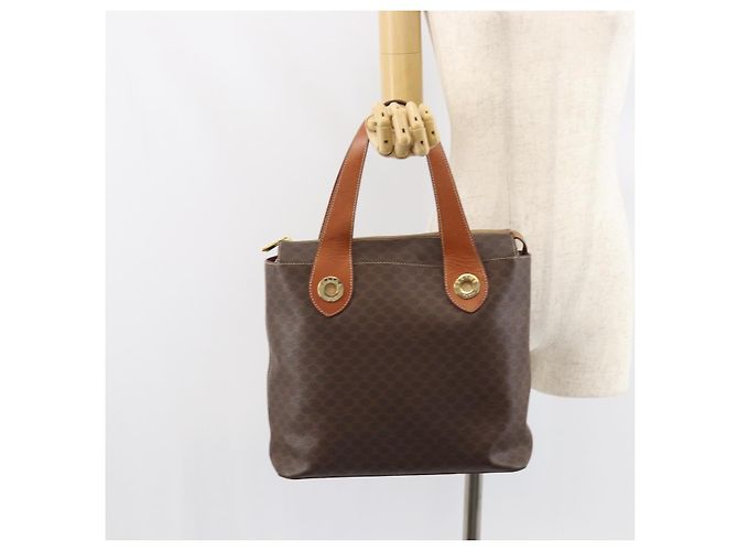 Céline Borsa a mano in tela Macadam CELINE in pelle PVC marrone oro Auth 161274 D'oro - vista 23