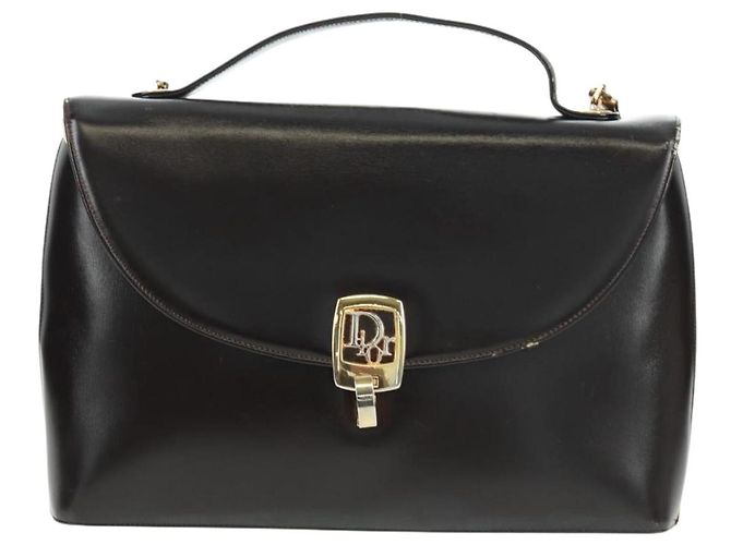 Borsa a mano Christian Dior in pelle di vitello 2 in 1 nera e oro Auth 160831 Nero D'oro - vista 13