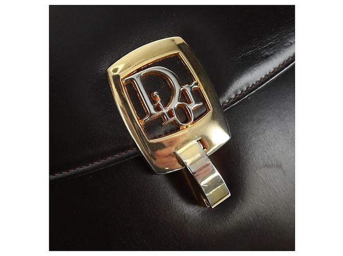 Borsa a mano Christian Dior in pelle di vitello 2 in 1 nera e oro Auth 160831 Nero D'oro - vista 24