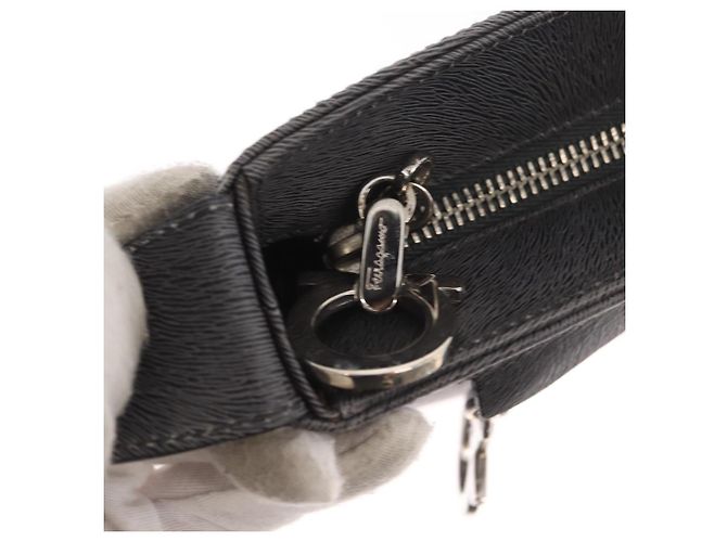Borsa a Spalla Gancini in Pelle Grigia Argento Salvatore Ferragamo Auth hk3307 - vista 10