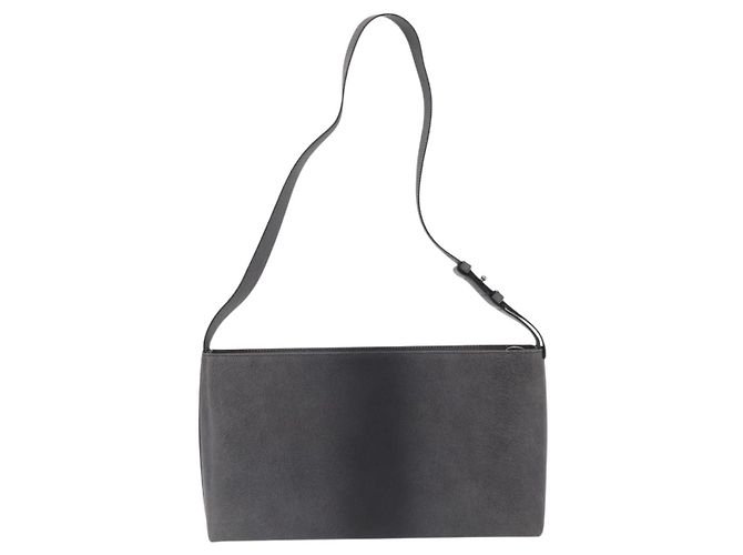 Borsa a Spalla Gancini in Pelle Grigia Argento Salvatore Ferragamo Auth hk3307 - vista 2